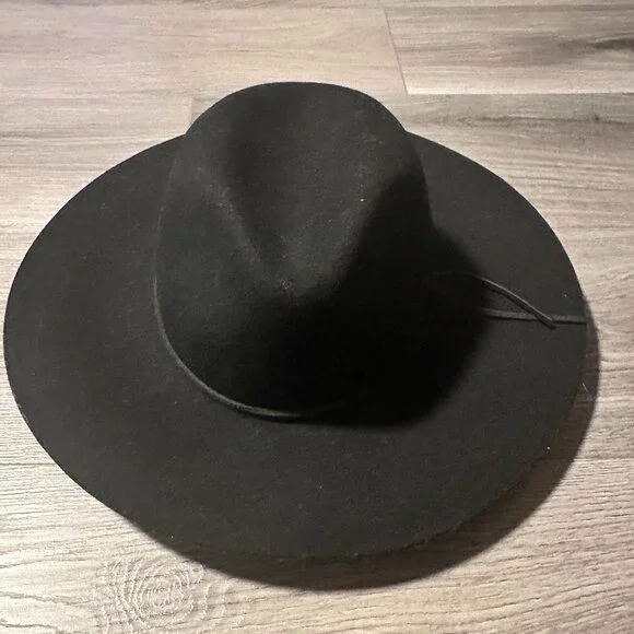 Phenix Black Wool Hat with Leather Trim - Adjustable - Picture 2 of 8